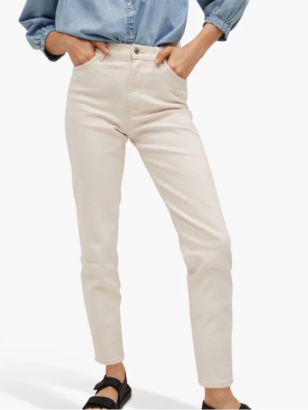 Mango Cream High-Rise Mom Jeans